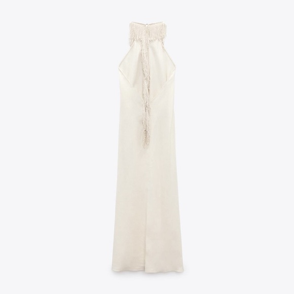 ZARA | Limited Edition Linen Cream Halter Dress with Fringe Boho Goddess - Picture 14 of 16